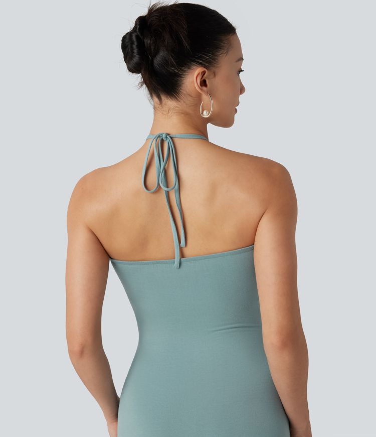 Neckholder-Midikleid mit Bindeband am Rücken, integriertem BH und Taschen
