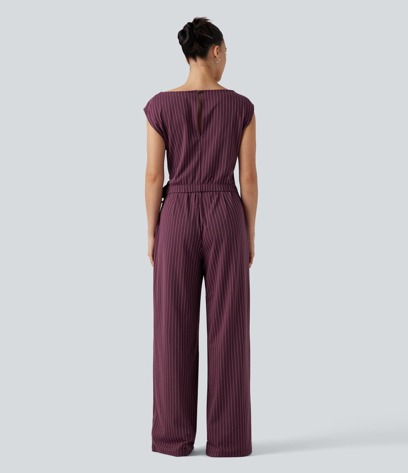 Boat Neck Sleeveless Tie Side Cool Touch Stripe Work Jumpsuit with Pockets-Easy Peezy Edition Boat Neck Sleeveless Tie Side Cool Touch Stripe Work Jumpsuit with Pockets-Easy Peezy Edition