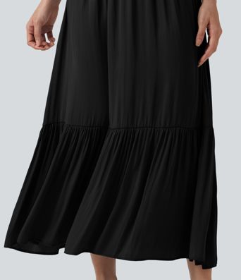 Robe midi décontractée fluide, col V, manches courtes Robe midi décontractée fluide, col V, manches courtes