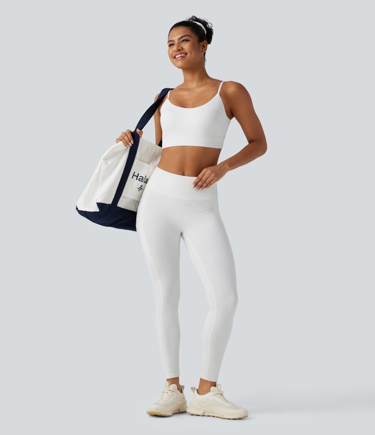 Ribbed Knit Low Support Built-in Bra Yoga Sports Bra