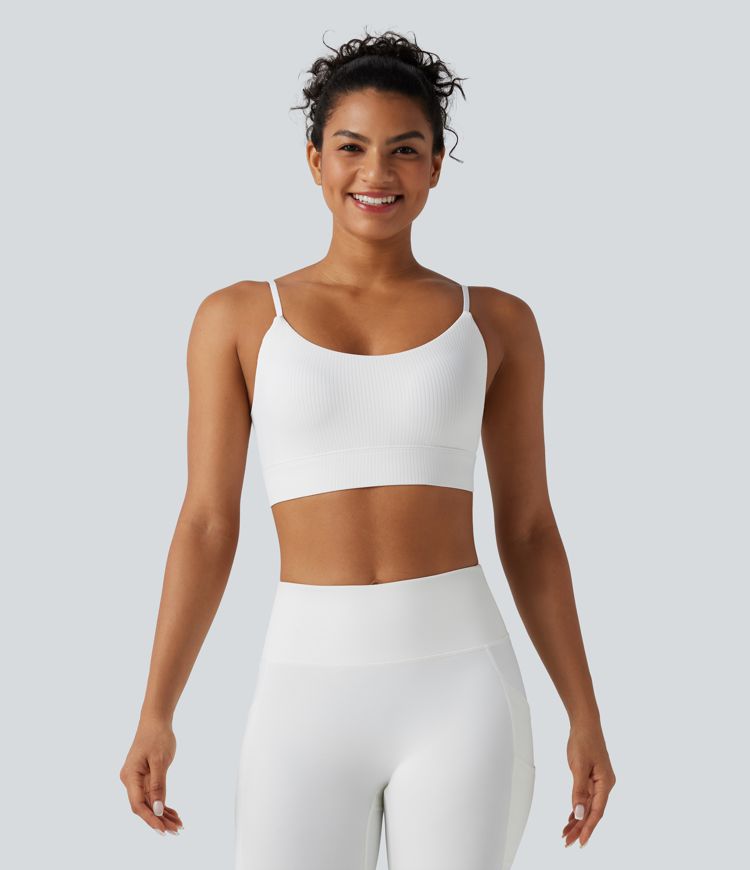 Ribbed Knit Low Support Built-in Bra Yoga Sports Bra