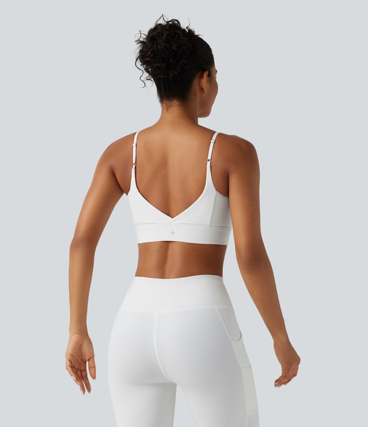 Ribbed Knit Low Support Built-in Bra Yoga Sports Bra