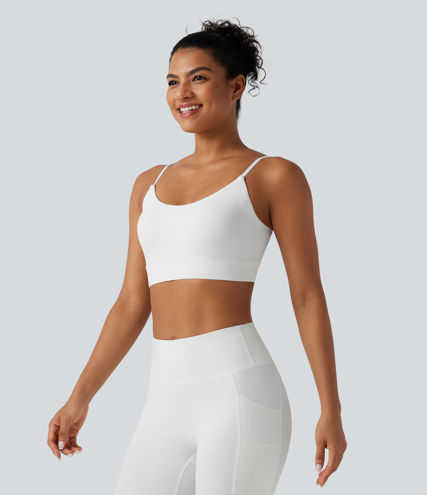 Ribbed Knit Low Support Built-in Bra Yoga Sports Bra
