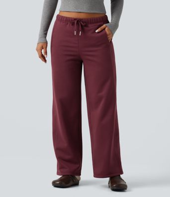 Pantalones de entrenamiento en forro polar con tiro bajo, cordón, pernera recta y bolsillos