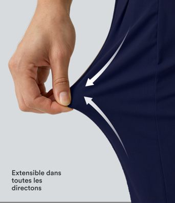 Pantalon casual fuselé 7/8 taille mi-haute plissé en popeline extensible à ourlet retroussé avec poches Pantalon casual fuselé 7/8 taille mi-haute plissé en popeline extensible à ourlet retroussé avec poches