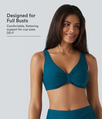 V Neck Sheen Bikini Top Swimsuit DD-F Cups
