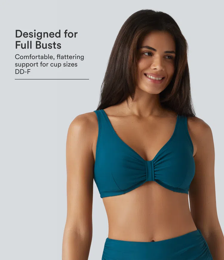 V Neck Sheen Bikini Top Swimsuit DD-F Cups