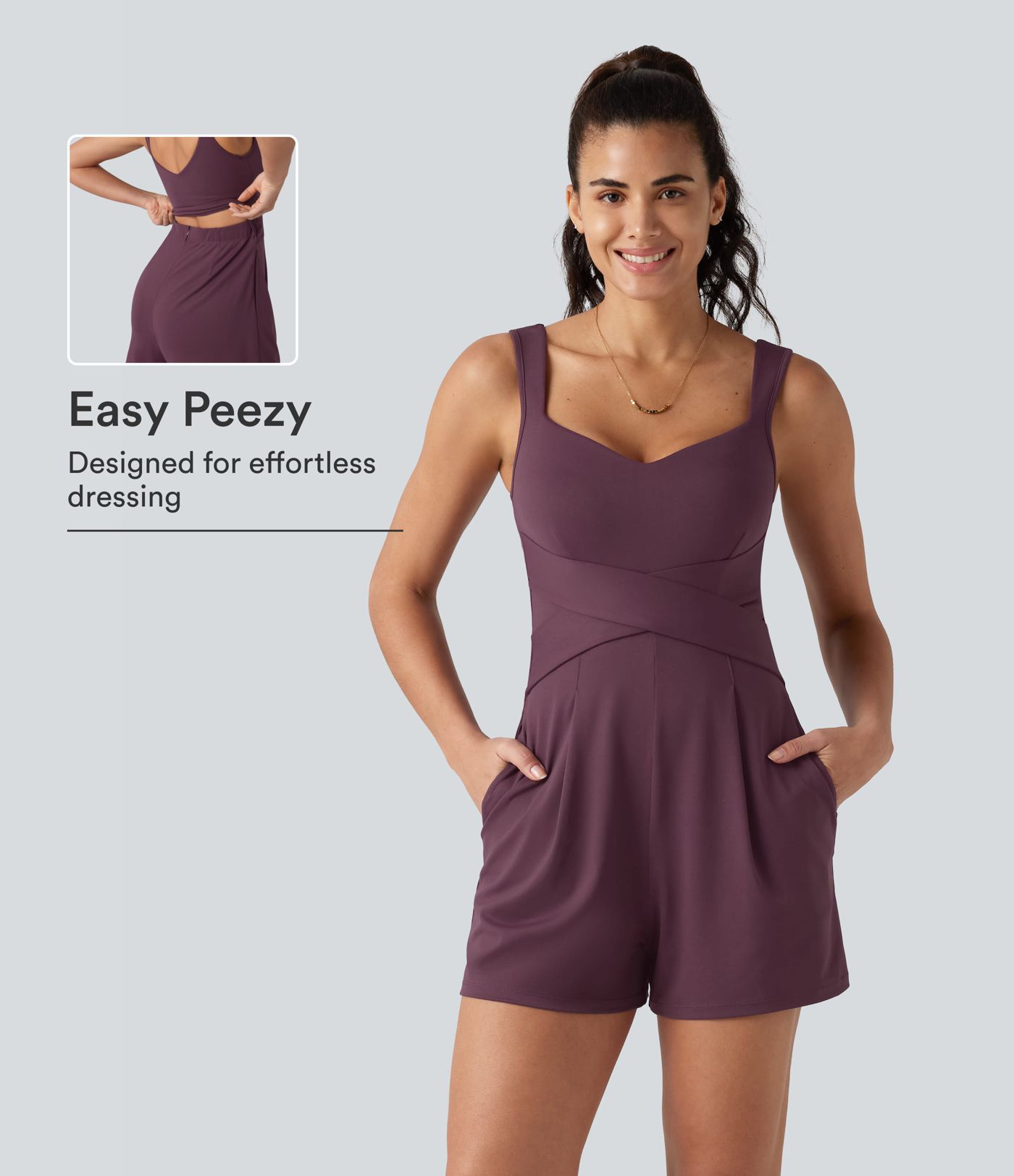 V Neck Built-in Bra Casual Romper with Pockets-Easy Peezy Edition V Neck Built-in Bra Casual Romper with Pockets-Easy Peezy Edition
