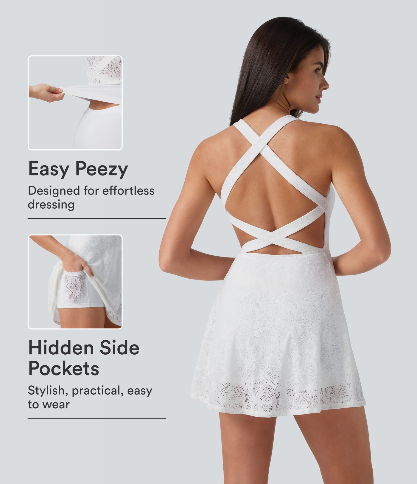 SoftlyZero™ QuickDry Built-in Bra Contrast Lace 2-in-1 Flare Mini Yoga Active Dress with Pockets-Easy Peezy Edition SoftlyZero™ QuickDry Built-in Bra Contrast Lace 2-in-1 Flare Mini Yoga Active Dress with Pockets-Easy Peezy Edition