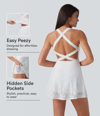 SoftlyZero™ QuickDry Built-in Bra Contrast Lace 2-in-1 Flare Mini Yoga Active Dress with Pockets-Easy Peezy Edition SoftlyZero™ QuickDry Built-in Bra Contrast Lace 2-in-1 Flare Mini Yoga Active Dress with Pockets-Easy Peezy Edition
