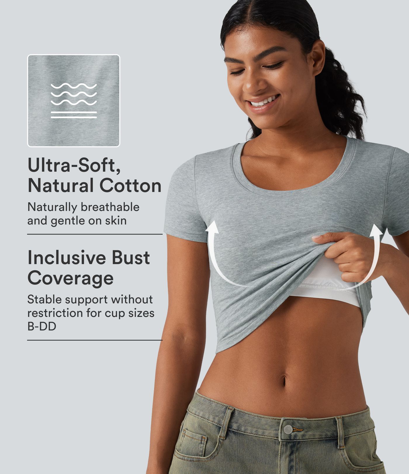Halara Cotton Jersey Scoop Neck Short Sleeve Built-in Bra Casual T-Shirt B-DD Cups Halara Cotton Jersey Scoop Neck Short Sleeve Built-in Bra Casual T-Shirt B-DD Cups