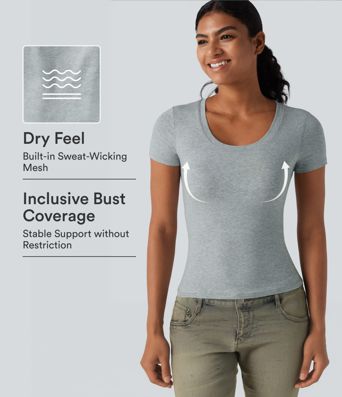 Halara Cotton Jersey Scoop Neck Short Sleeve Built-in Bra Casual T-Shirt B-DD Cups