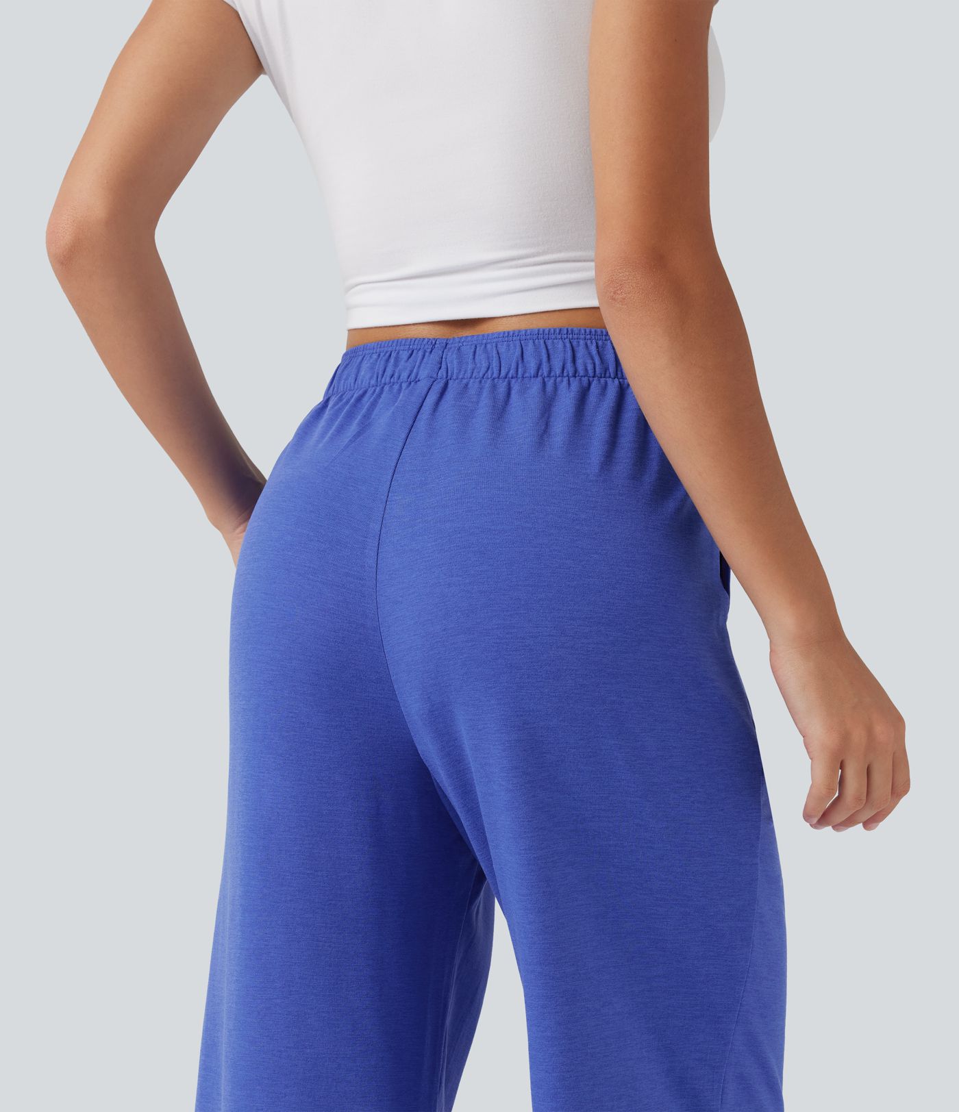 High Waisted Foldover Drawstring Side Pocket Straight Leg Casual Trousers