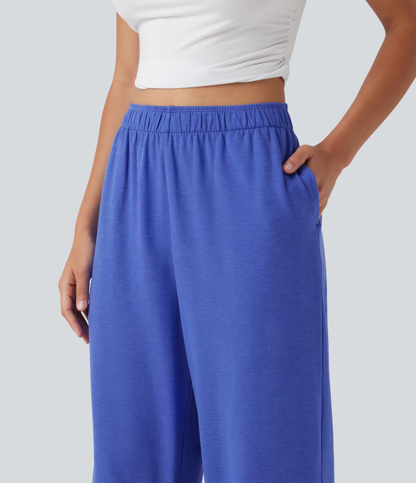 High Waisted Foldover Drawstring Side Pocket Straight Leg Casual Trousers