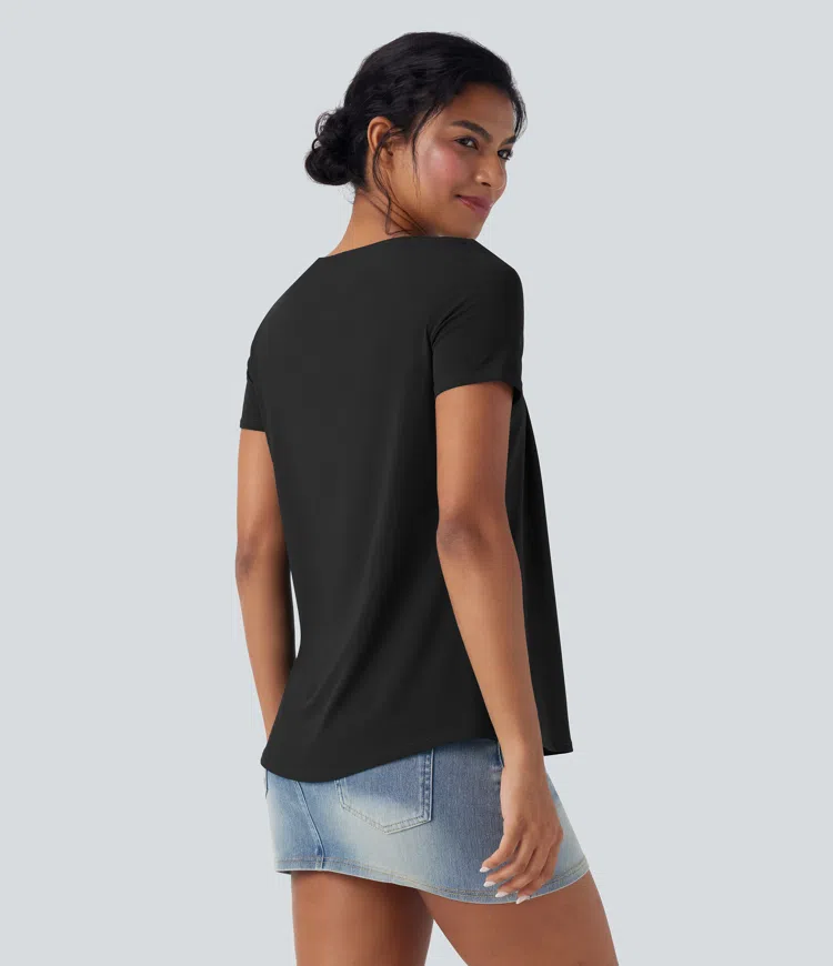 Noir Blouse à encolure carrée et manches courtes / 2