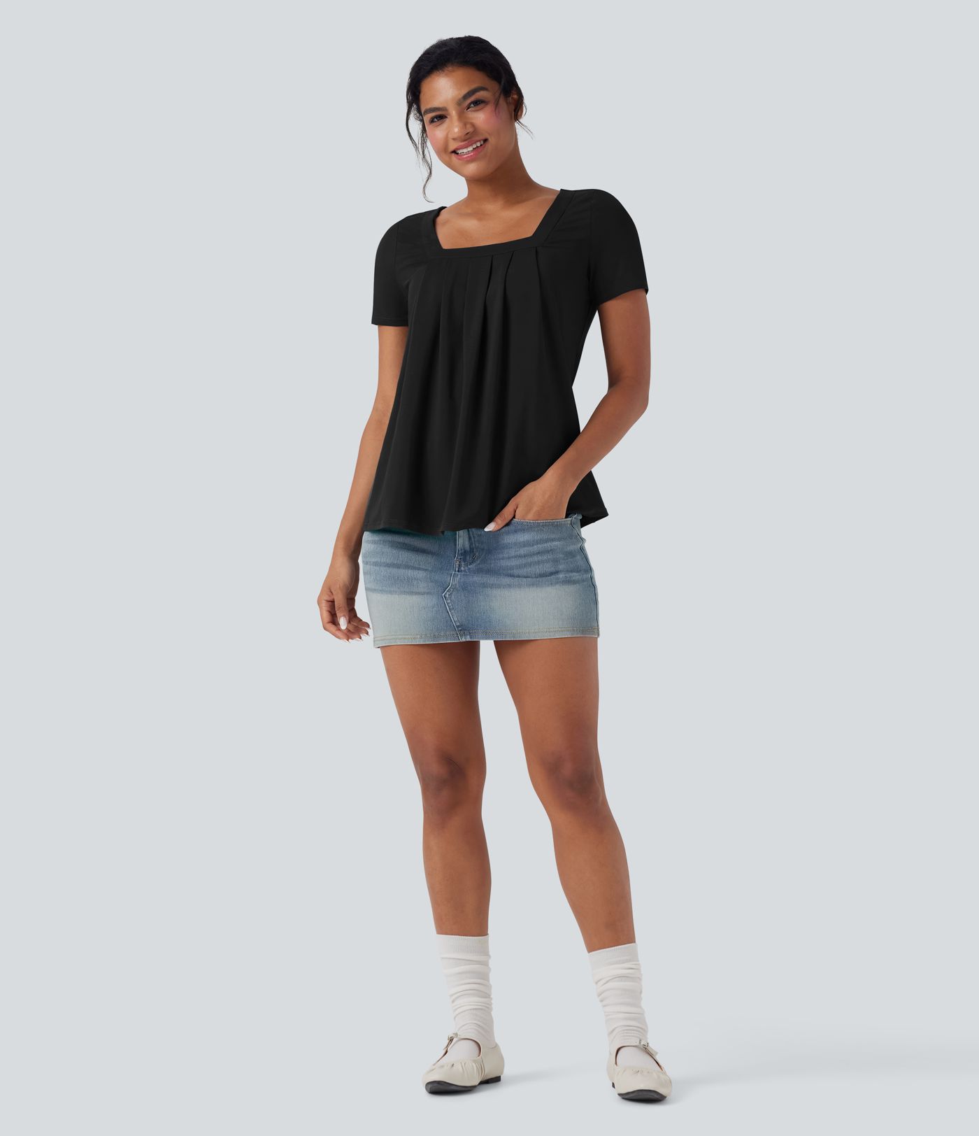 Haut casual col carré manches courtes