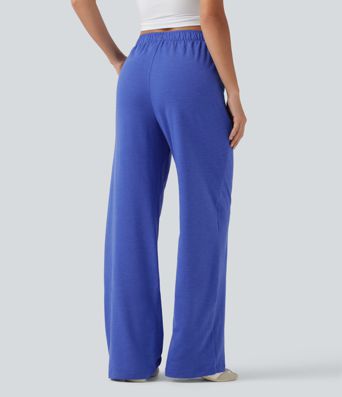 High Waisted Foldover Drawstring Side Pocket Straight Leg Casual Trousers