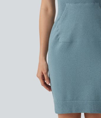 Robe mini moulante OneForm Seamless Flow à capuche avec cordon de serrage, manches courtes et poche Robe mini moulante OneForm Seamless Flow à capuche avec cordon de serrage, manches courtes et poche