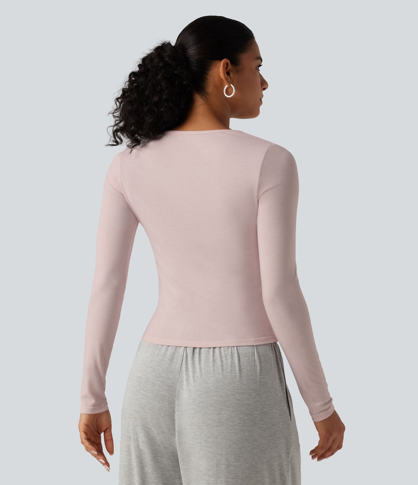 Henley Neck Long Sleeve Lounge Top