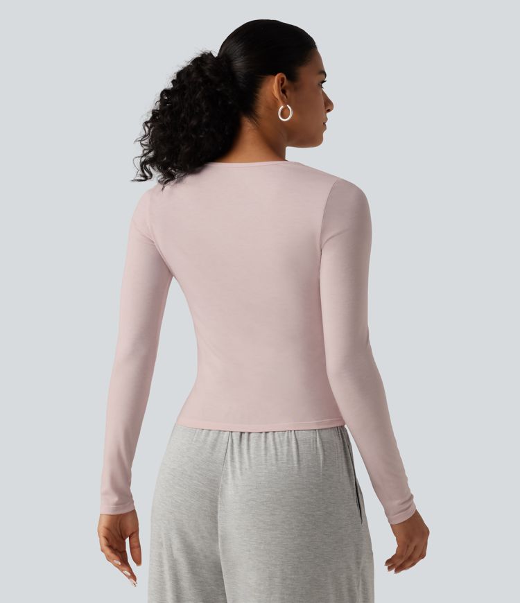 Henley Neck Long Sleeve Lounge Top