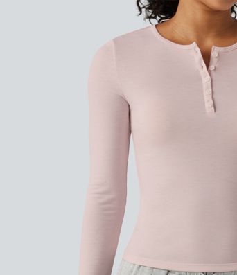 Henley Neck Long Sleeve Lounge Top
