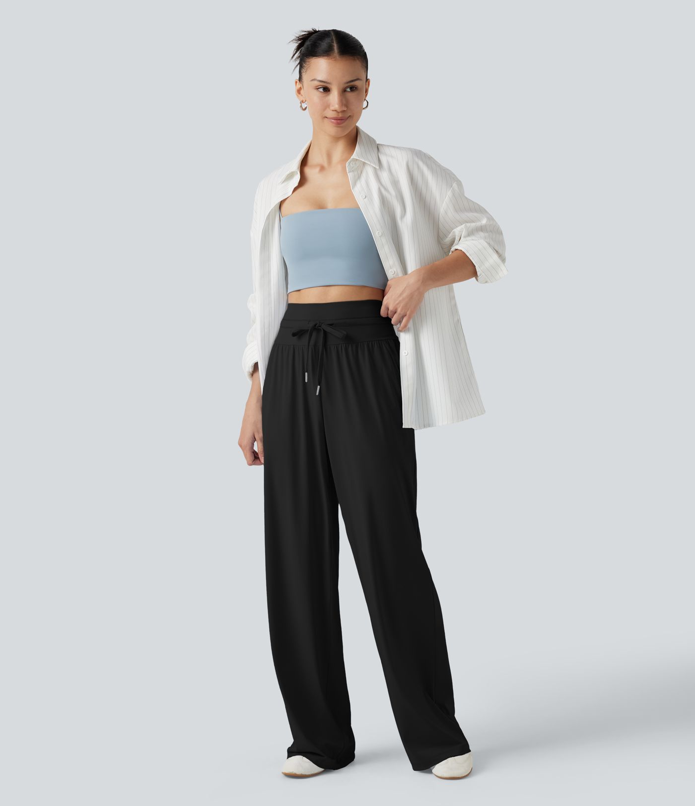 Lässige Hose mit hohem Bund, Kordelzug, weitem Bein, kühlendem Griff und Taschen – UPF50+