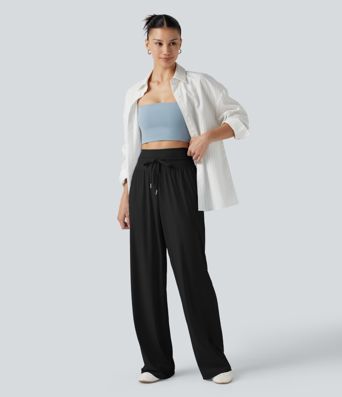 Lässige Hose mit hohem Bund, Kordelzug, weitem Bein, kühlendem Griff und Taschen – UPF50+