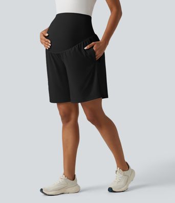 Softlyzero™ Airy Super High Waisted 2-in-1 Cool Touch Yoga Maternity Shorts 9'' with Pockets Softlyzero™ Airy Super High Waisted 2-in-1 Cool Touch Yoga Maternity Shorts 9'' with Pockets