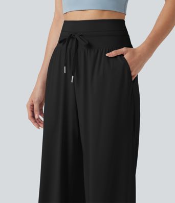 Lässige Hose mit hohem Bund, Kordelzug, weitem Bein, kühlendem Griff und Taschen – UPF50+