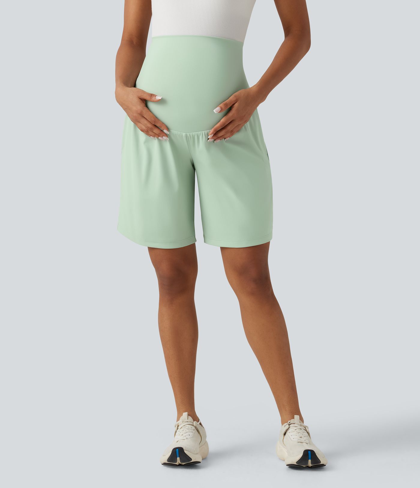 Softlyzero™ Airy Super High Waisted 2-in-1 Cool Touch Yoga Maternity Shorts 9'' with Pockets Softlyzero™ Airy Super High Waisted 2-in-1 Cool Touch Yoga Maternity Shorts 9'' with Pockets
