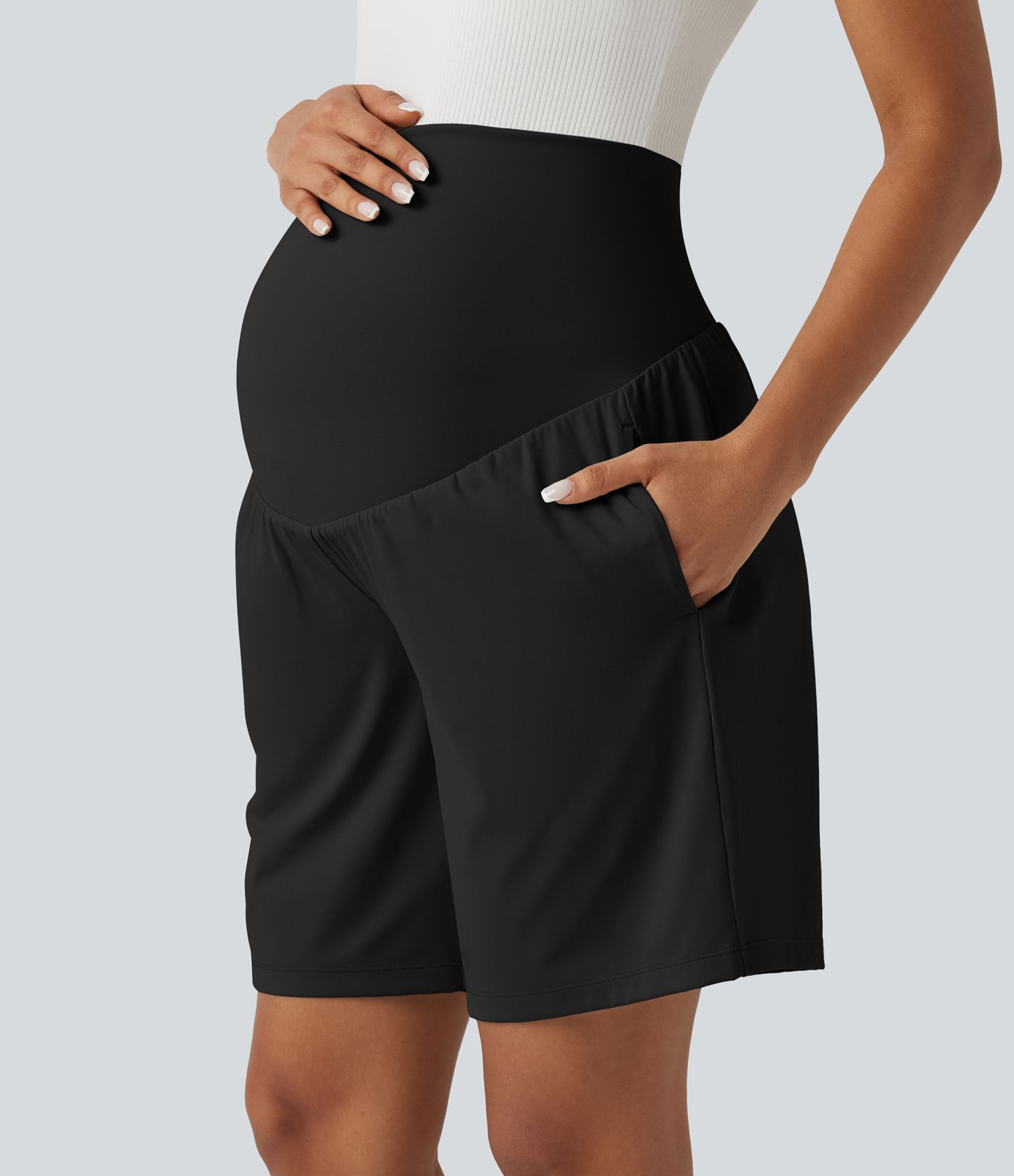 Softlyzero™ Airy Super High Waisted 2-in-1 Cool Touch Yoga Maternity Shorts 9'' with Pockets Softlyzero™ Airy Super High Waisted 2-in-1 Cool Touch Yoga Maternity Shorts 9'' with Pockets