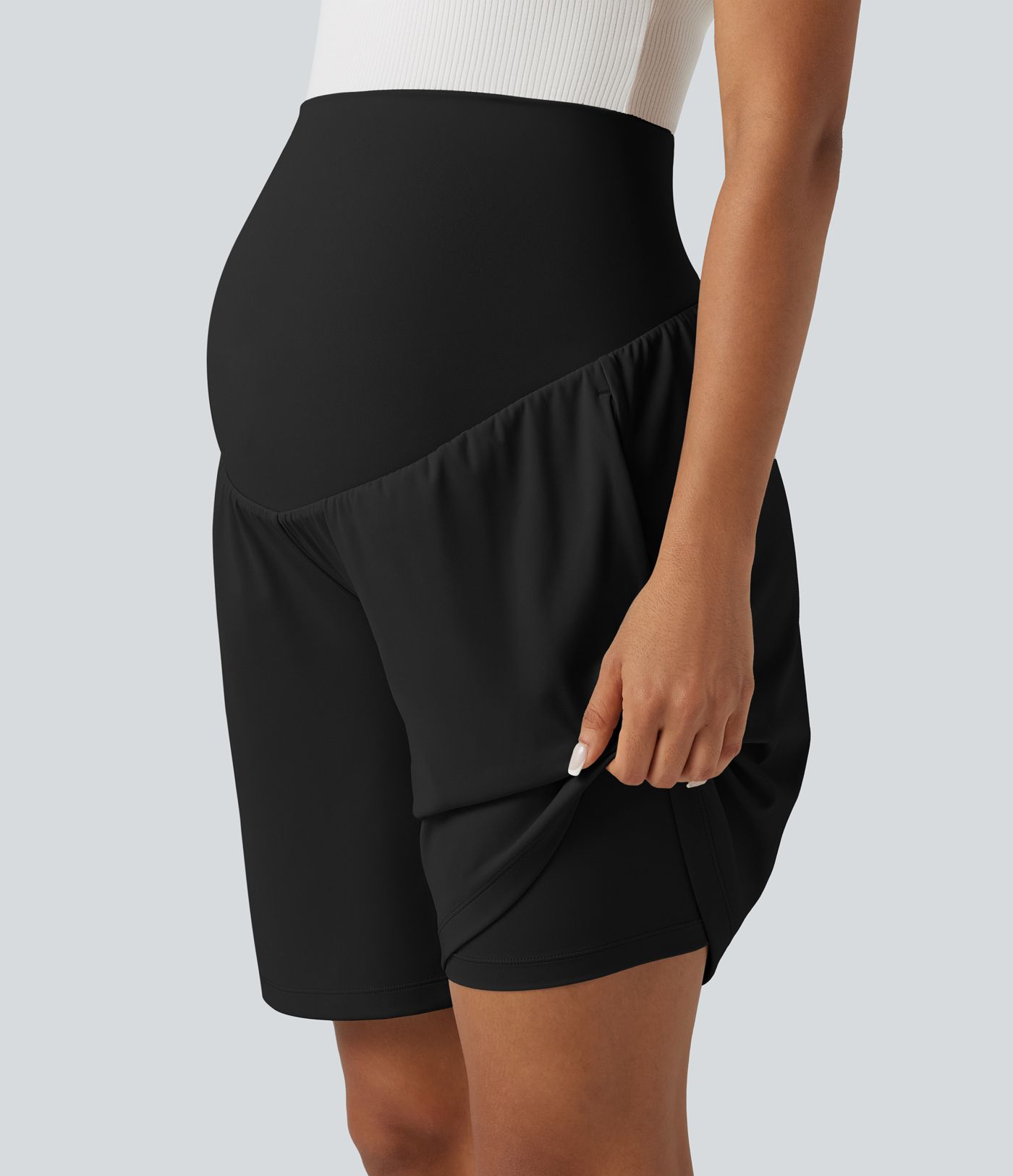 Softlyzero™ Airy Super High Waisted 2-in-1 Cool Touch Yoga Maternity Shorts 9'' with Pockets Softlyzero™ Airy Super High Waisted 2-in-1 Cool Touch Yoga Maternity Shorts 9'' with Pockets