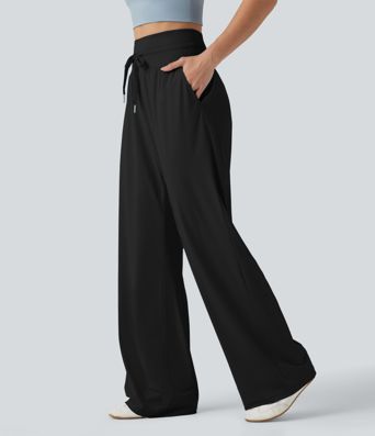 Lässige Hose mit hohem Bund, Kordelzug, weitem Bein, kühlendem Griff und Taschen – UPF50+