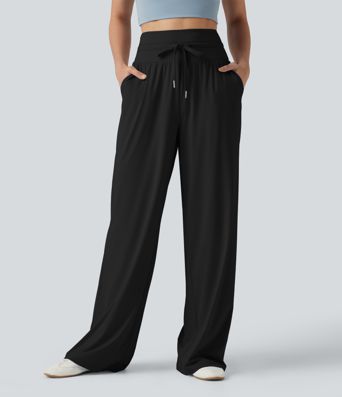 Lässige Hose mit hohem Bund, Kordelzug, weitem Bein, kühlendem Griff und Taschen – UPF50+