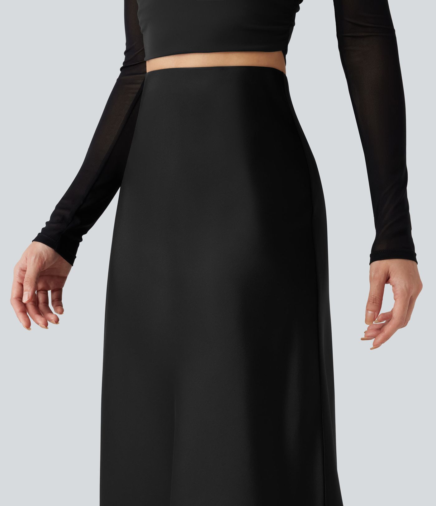 High-waisted Contrast Lace Midi Casual A-Line Skirt