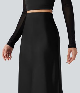 High-waisted Contrast Lace Midi Casual A-Line Skirt