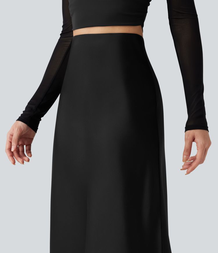 High-waisted Contrast Lace Midi Casual A-Line Skirt