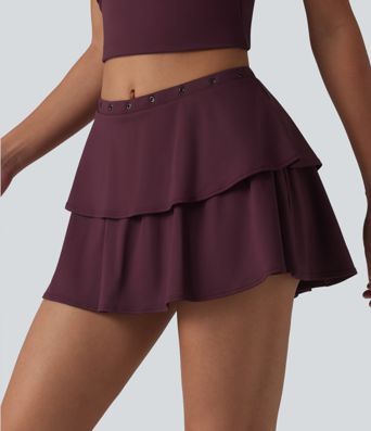 Jupe mini décontractée SoftlyZero™ Airy à volants 2-en-1 taille mi-haute effet frais InstantCool détails œillets avec poche