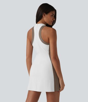Halara UltraSculpt™ Robe mini de golf sans manches col cheminée color block avec poches