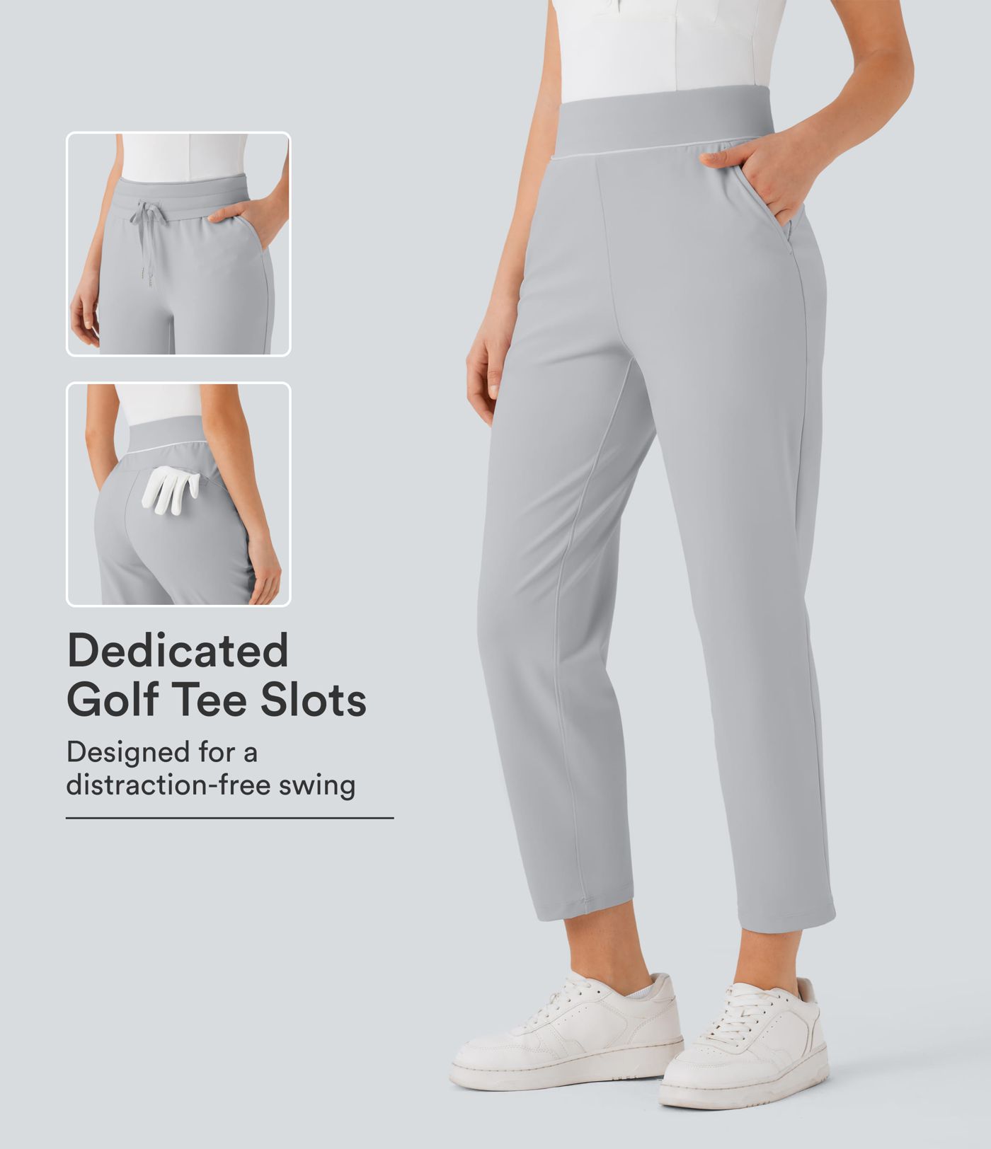Hochsitzende, schnell trocknende Golf-Hose mit Kordelzug und schmaler Passform - Golf-Tee-Tasche - UPF40+ Hochsitzende, schnell trocknende Golf-Hose mit Kordelzug und schmaler Passform - Golf-Tee-Tasche - UPF40+