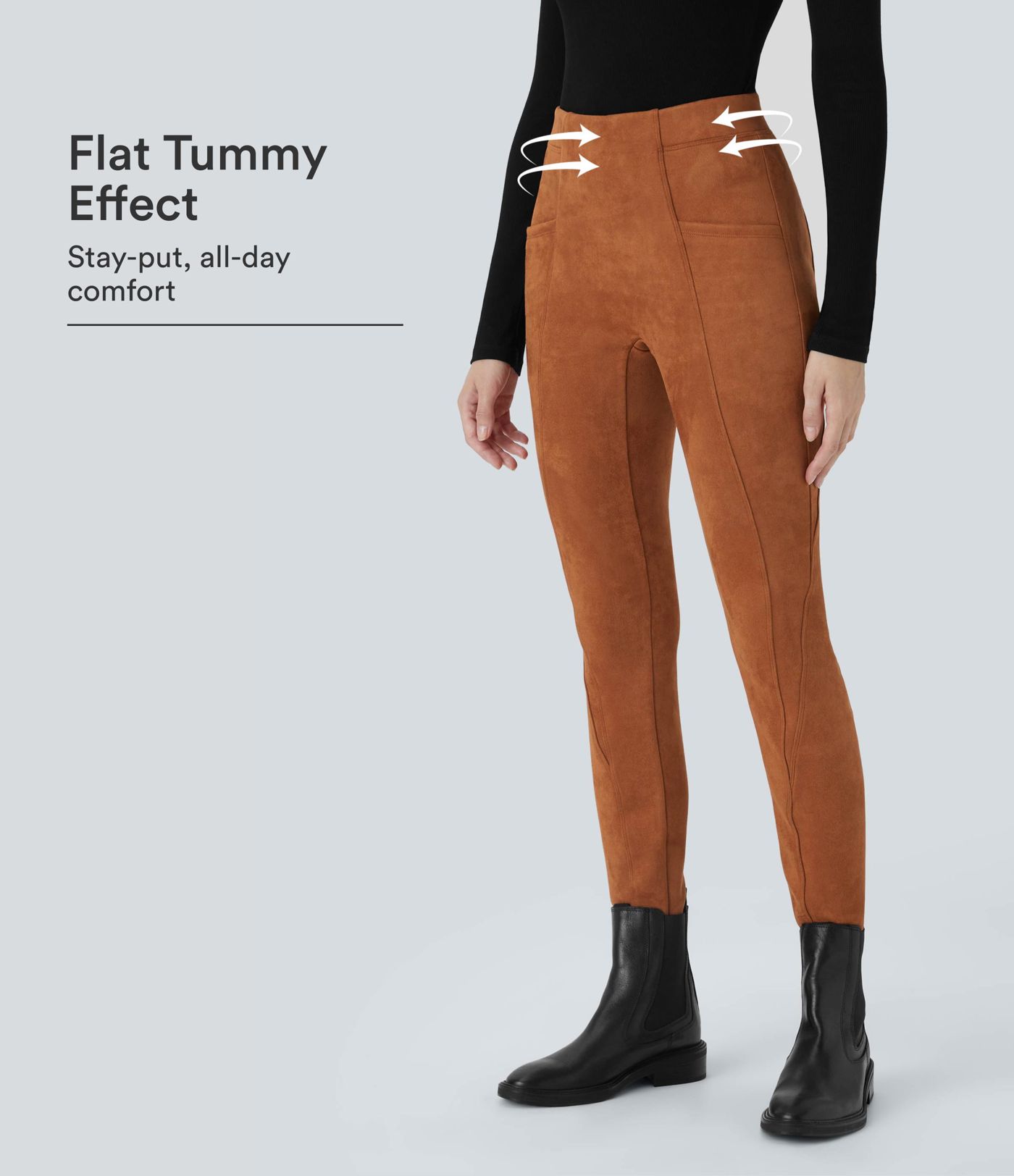 High Waisted Tummy Control Pocket Suede Casual Leggings High Waisted Tummy Control Pocket Suede Casual Leggings