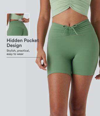 Halara UltraSculpt™ shorts de yoga et de cyclisme taille haute 5'' à cordon, froncés, avec poche