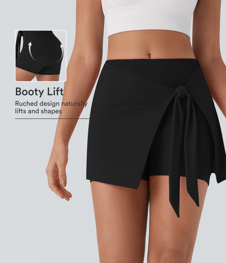 SoftlyZero™ QuickDry High Waisted Butt Lifting Tie Front 2-in-1 Mini Yoga Skirt with Pocket SoftlyZero™ QuickDry High Waisted Butt Lifting Tie Front 2-in-1 Mini Yoga Skirt with Pocket