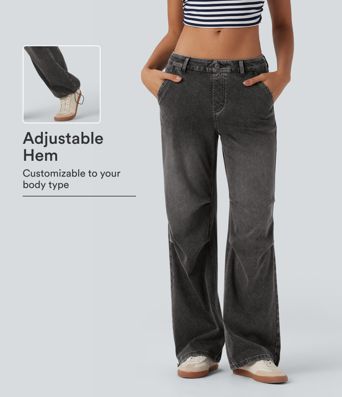 Halara Flex™ Low Rise Adjustable Drawcord Stretchy Knit Casual Parachute Jeans with Multiple Pockets Halara Flex™ Low Rise Adjustable Drawcord Stretchy Knit Casual Parachute Jeans with Multiple Pockets