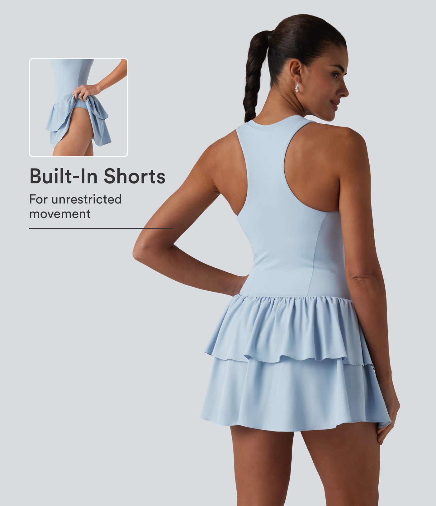 Breezeful™ Racerback Sleeveless Tiered Ruffle Hem Built-in Bra 2-in-1 Quick Dry Casual Dress Breezeful™ Racerback Sleeveless Tiered Ruffle Hem Built-in Bra 2-in-1 Quick Dry Casual Dress