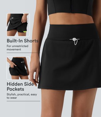 SoftlyZero™ QuickDry fustă mini de tenis 2-în-1, talie înaltă, cu șnur reglabil și buzunare SoftlyZero™ QuickDry fustă mini de tenis 2-în-1, talie înaltă, cu șnur reglabil și buzunare