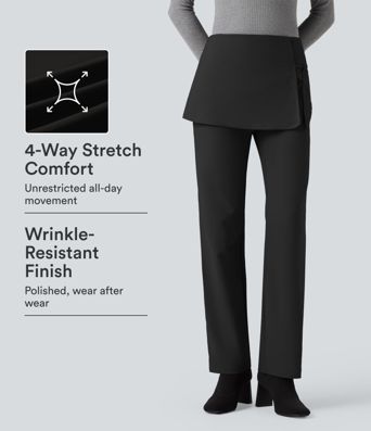 Halara Flex™ Mid Rise Straight Leg Work Skirted Pants with Pockets