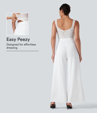 Sleeveless Contrast Lace Bridesmaid And Wedding Guest Jumpsuit with Pockets-Easy Peezy