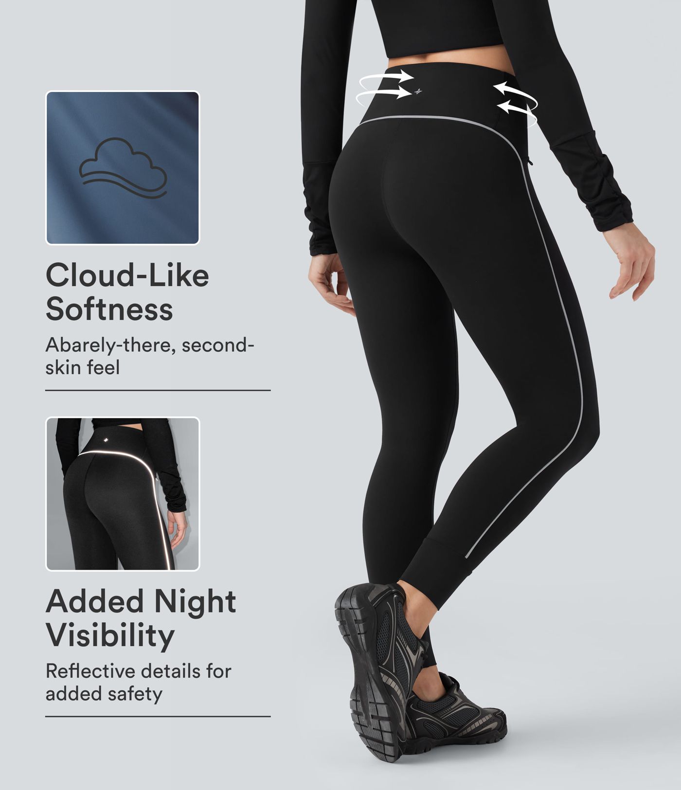 SoftlyZero™ Reflective High Waisted Tummy Control Hiking Leggings with Pockets-UPF50+ SoftlyZero™ Reflective High Waisted Tummy Control Hiking Leggings with Pockets-UPF50+