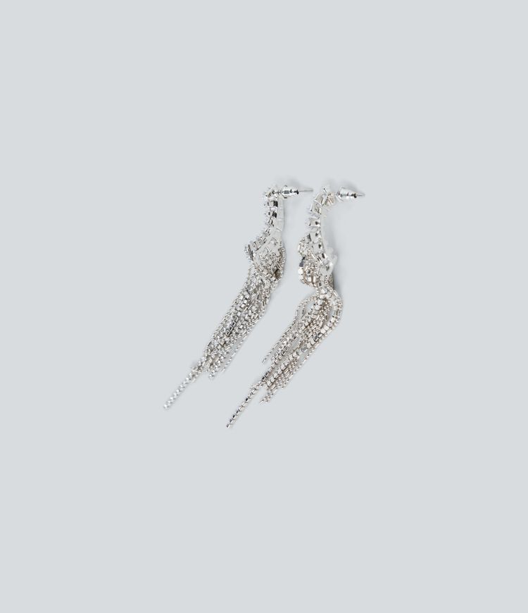 Rhinestone Tassel Long Earrings